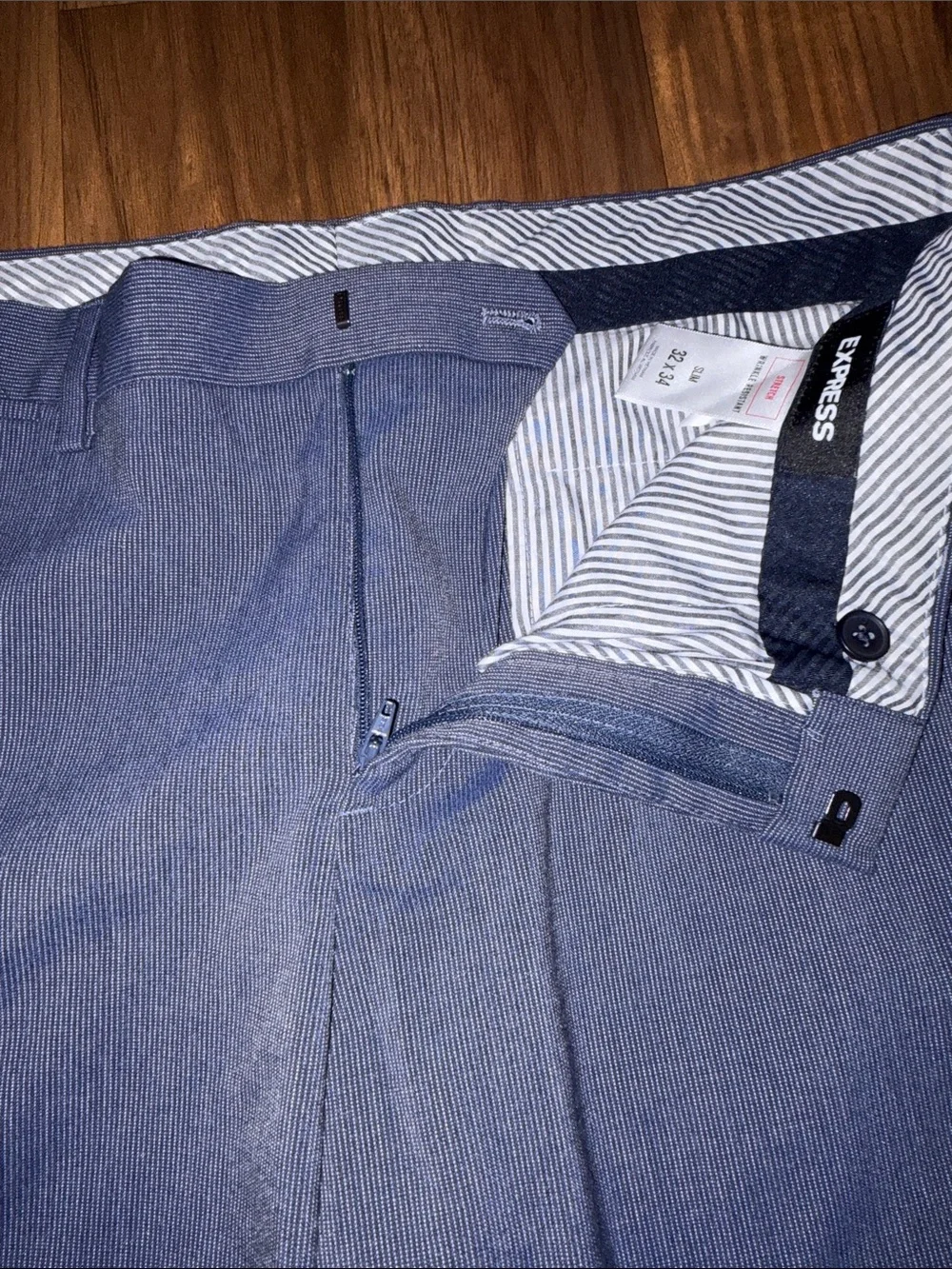 Express Slim Stretch Navy Dress Pants - Striped Lining